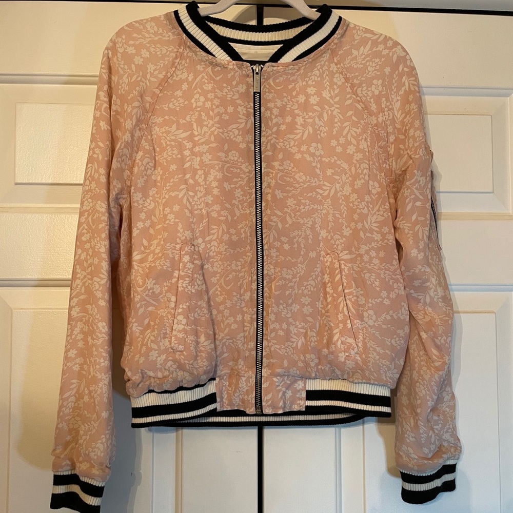 Anthropologie Pink Floral Bomber